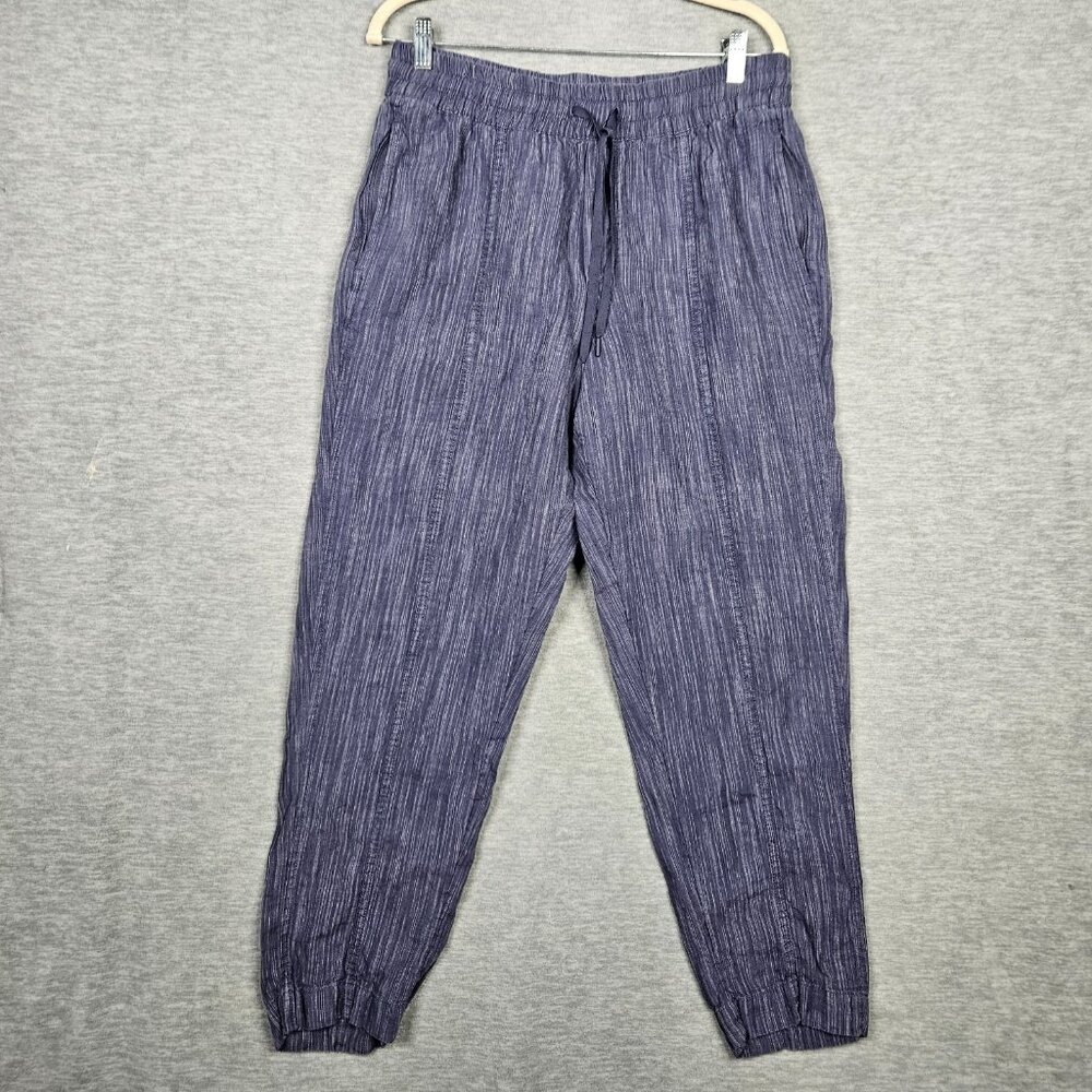 Athleta Cabo 100% Linen Joggers Elastic Adjustable Waist Blue Size M